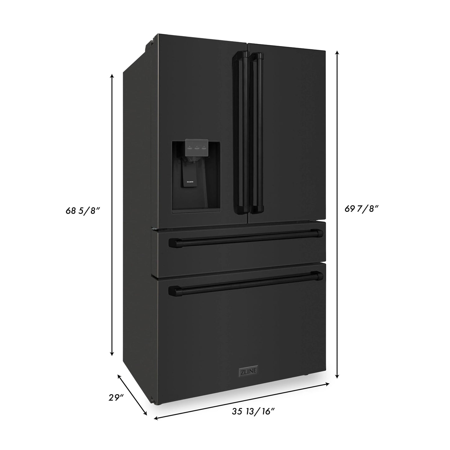 ZLINE 36 In. French Door Refrigerator Counter Depth Fingerprint with Water and Ice Dispenser - RFM-W-36