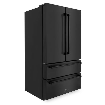 ZLINE 4-Piece Appliance Package - 36 In. Rangetop, Range Hood, Refrigerator, and Wall Oven in Black Stainless Steel - 4KPR-RTBRH36-AWS