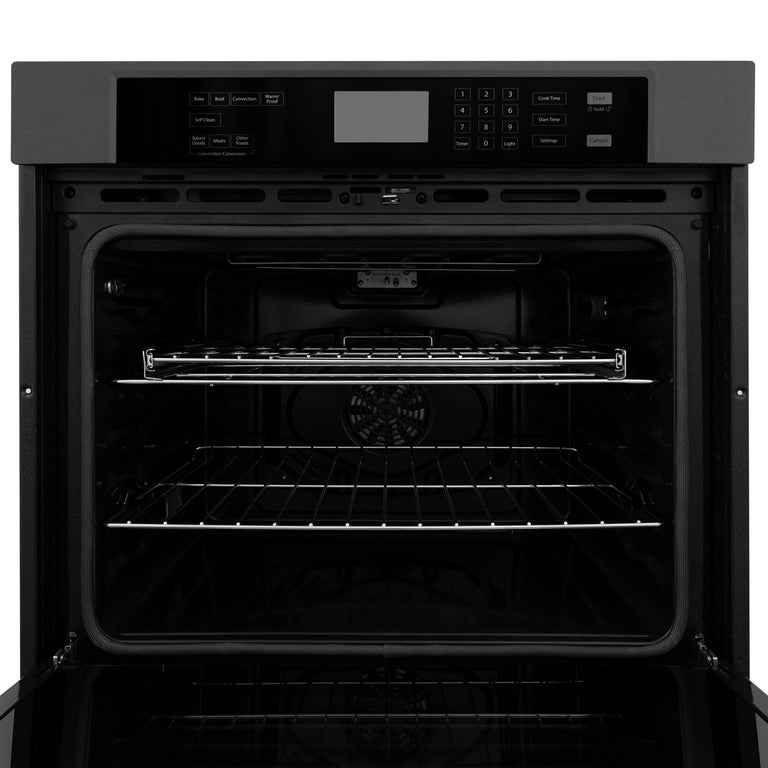 ZLINE 4-Piece Appliance Package - 36 In. Rangetop, Range Hood, Refrigerator, and Wall Oven in Black Stainless Steel - 4KPR-RTBRH36-AWS