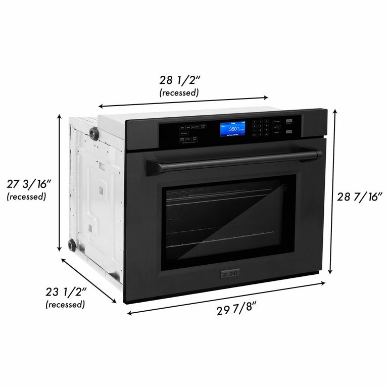 ZLINE 4-Piece Appliance Package - 36 In. Rangetop, Range Hood, Refrigerator, and Wall Oven in Black Stainless Steel - 4KPR-RTBRH36-AWS