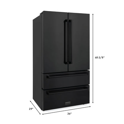 ZLINE 4-Piece Appliance Package - 36 In. Rangetop, Range Hood, Refrigerator, and Wall Oven in Black Stainless Steel - 4KPR-RTBRH36-AWS