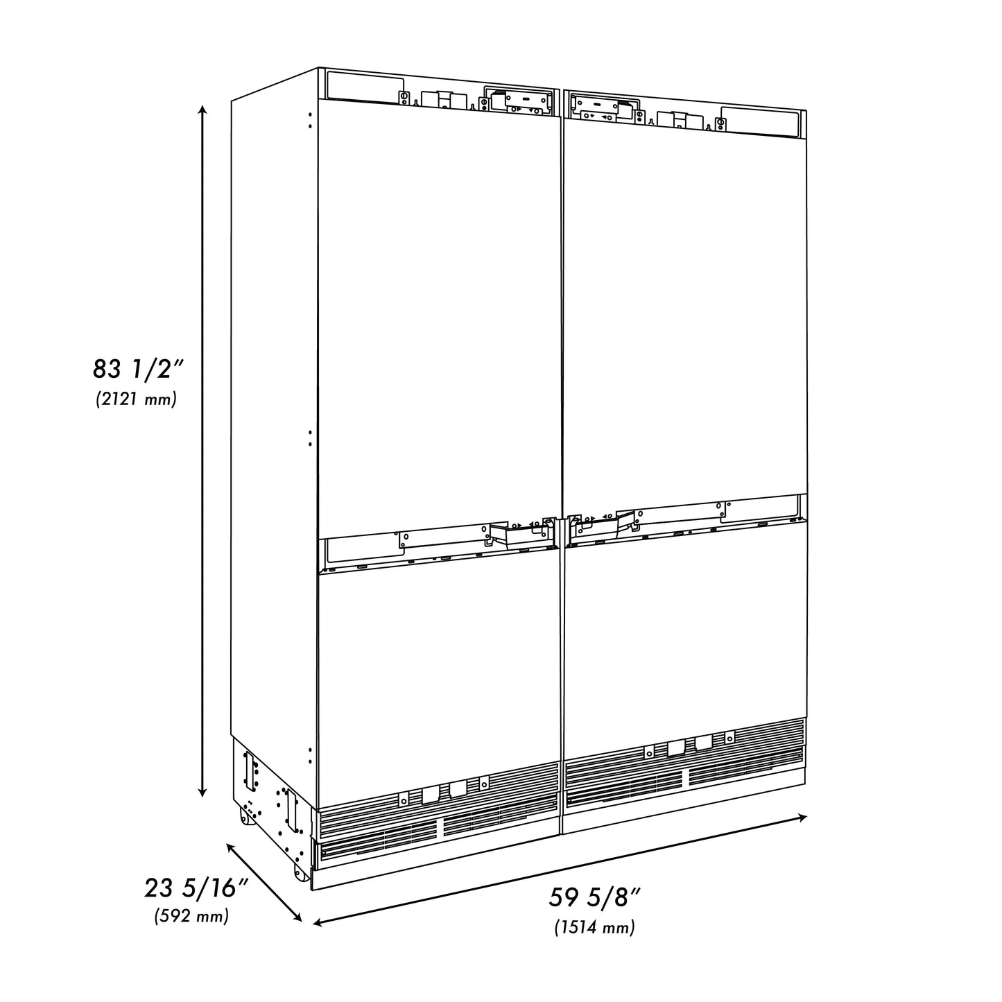 ZLINE 60" 32.2 cu. Ft. Panel Ready Built-In 4-Door French Door Refrigerator with Internal Water and Ice Dispenser - RBIV-60