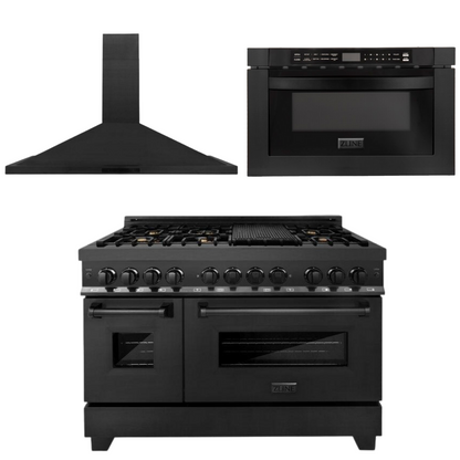 ZLINE Appliance Package - 48 in. Dual Fuel Range, Range Hood, Microwave - 3KP-RABRH48-MW