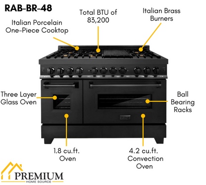 ZLINE Appliance Package - 48 in. Dual Fuel Range, Range Hood, Microwave, Dishwasher - 4KP-RABRH48-MWDW