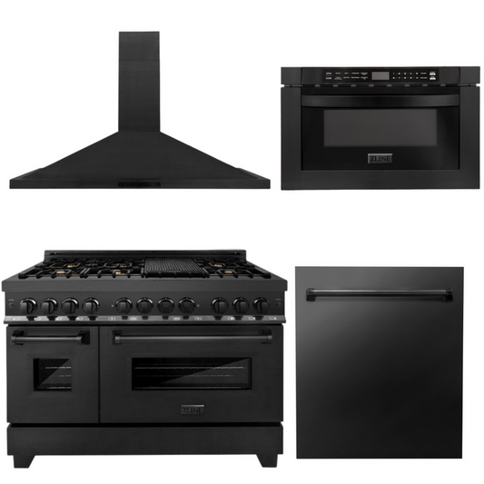 ZLINE Appliance Package - 48 in. Dual Fuel Range, Range Hood, Microwave, Dishwasher - 4KP-RABRH48-MWDW